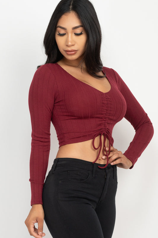 Strap ruched front crop top