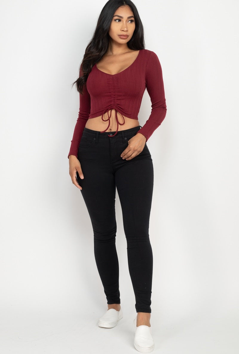 Strap ruched front crop top
