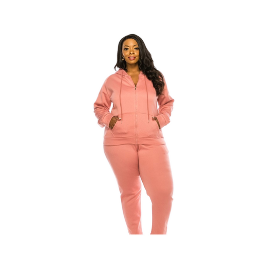 2 Pcs Zipper Hoodie and Cropped Jogger Pants Set