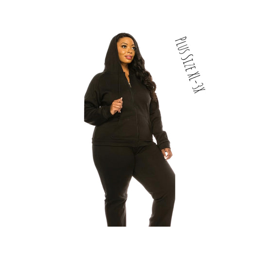 2 Pcs Zipper Hoodie and Cropped Jogger Pants Set