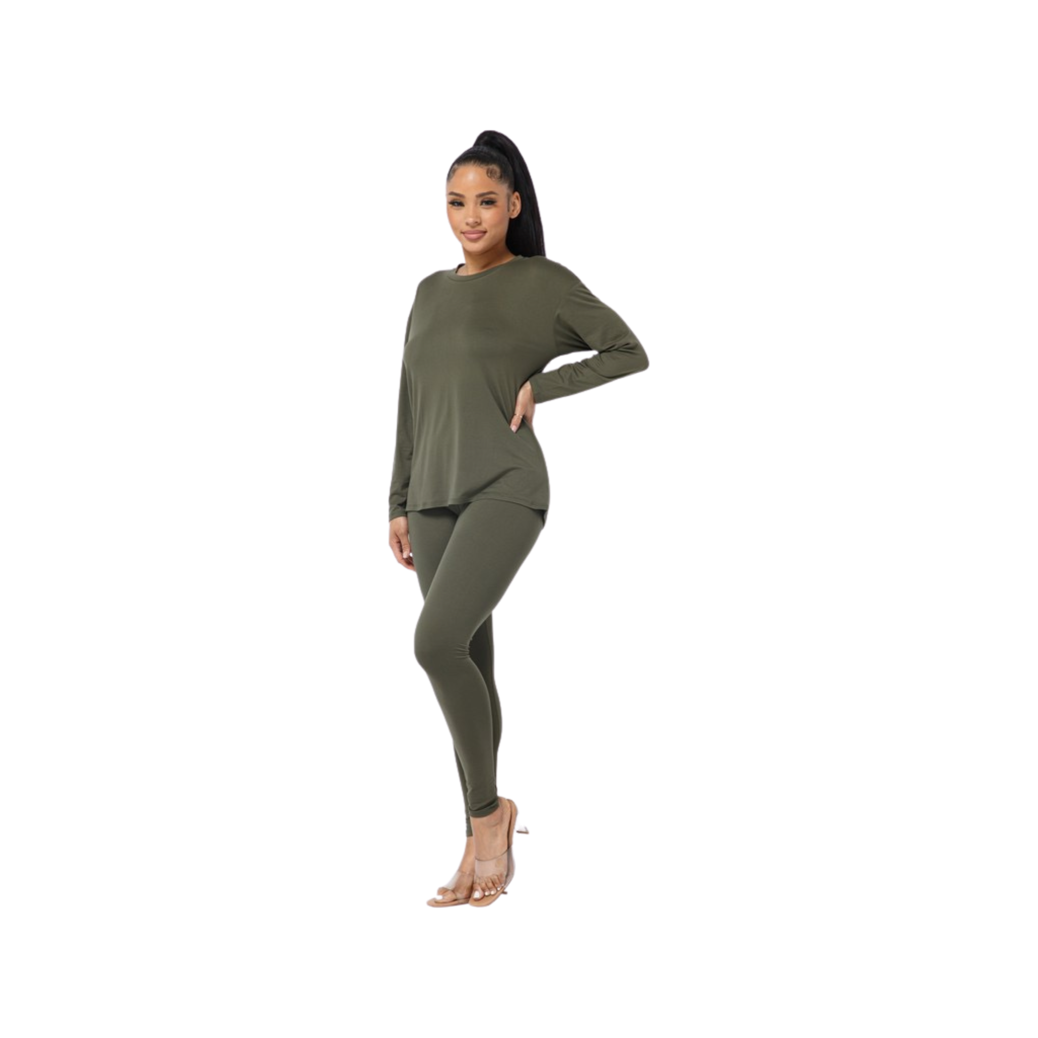 Solid Color Round Neck Pullover Long Sleeve Front Short Back Long Split  Dress Mid Length Women Shirt Workout at Amazon Women's Clothing store