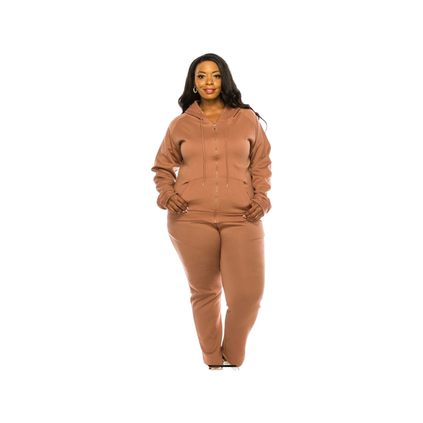 2 Pcs Zipper Hoodie and Cropped Jogger Pants Set