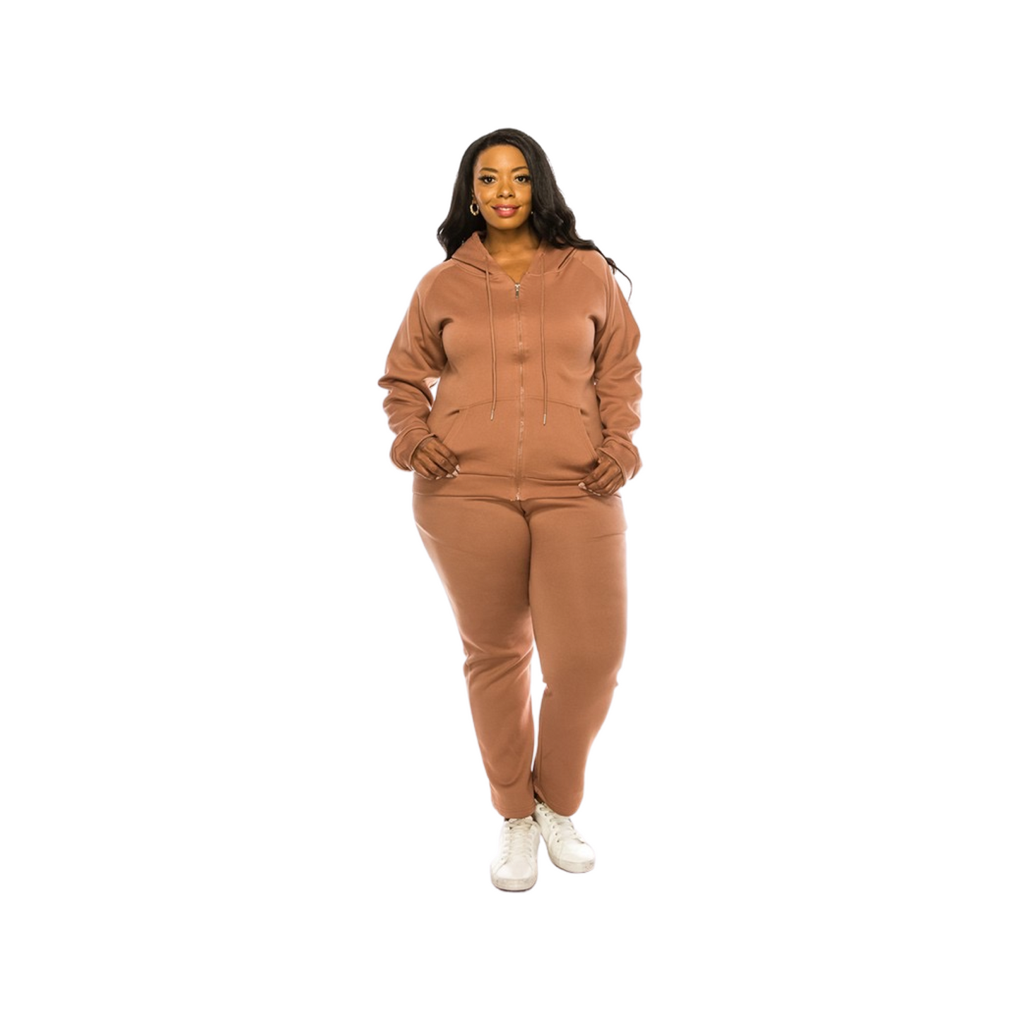 2 Pcs Zipper Hoodie and Cropped Jogger Pants Set