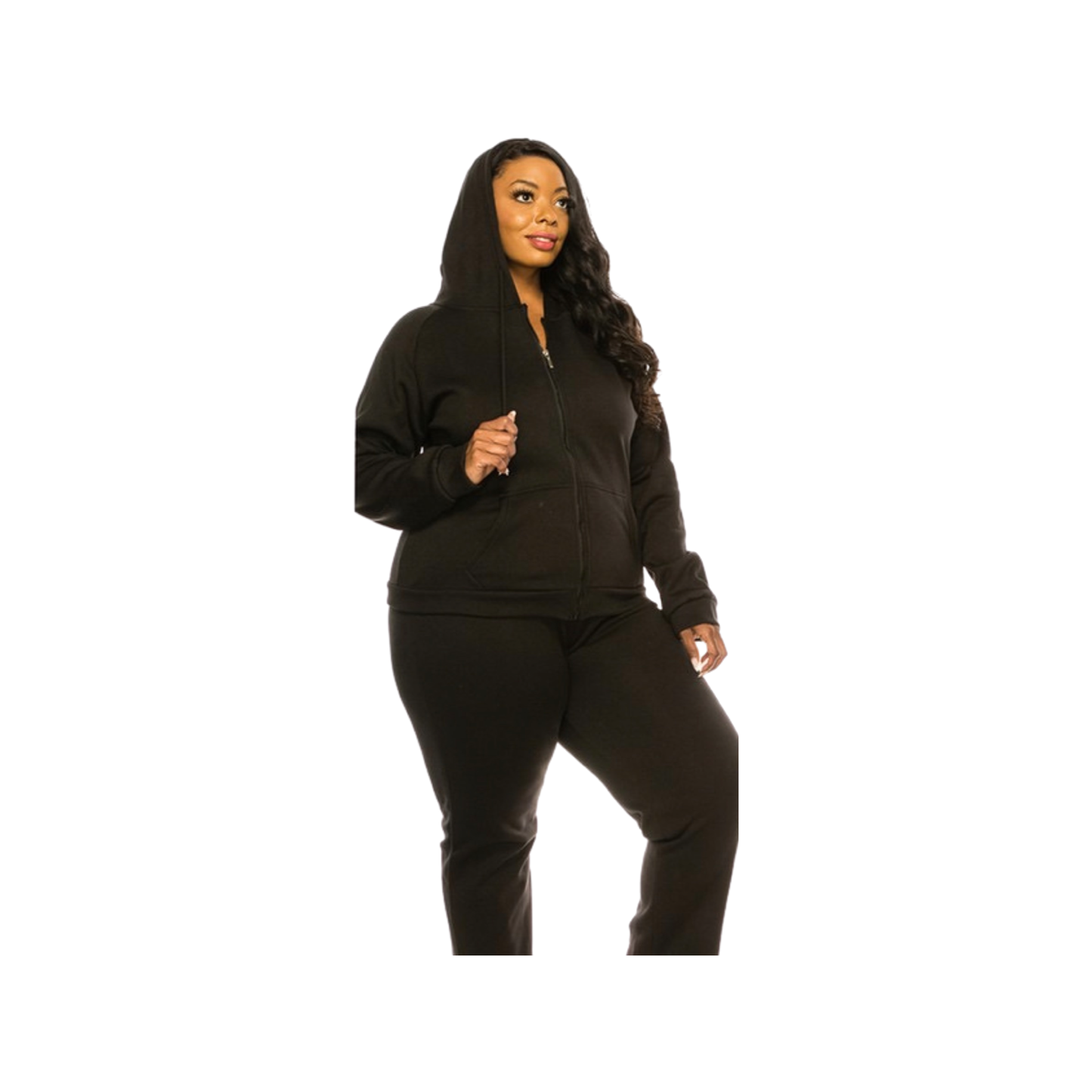 2 Pcs Zipper Hoodie and Cropped Jogger Pants Set