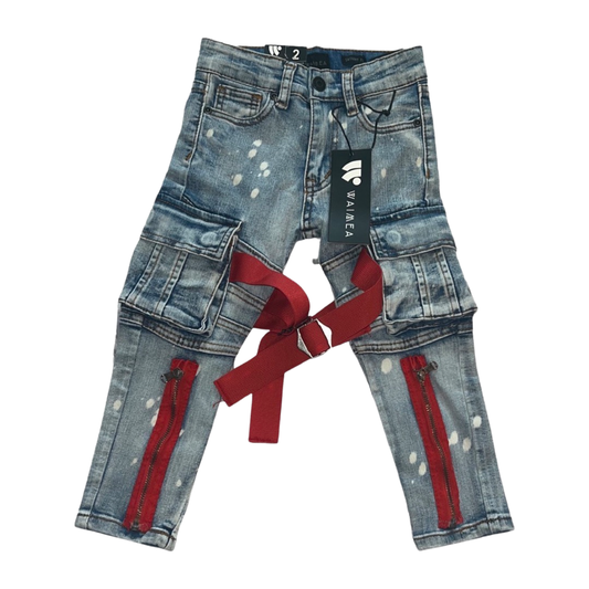 Little Boys Moto Cargo Pocket Strap Jeans