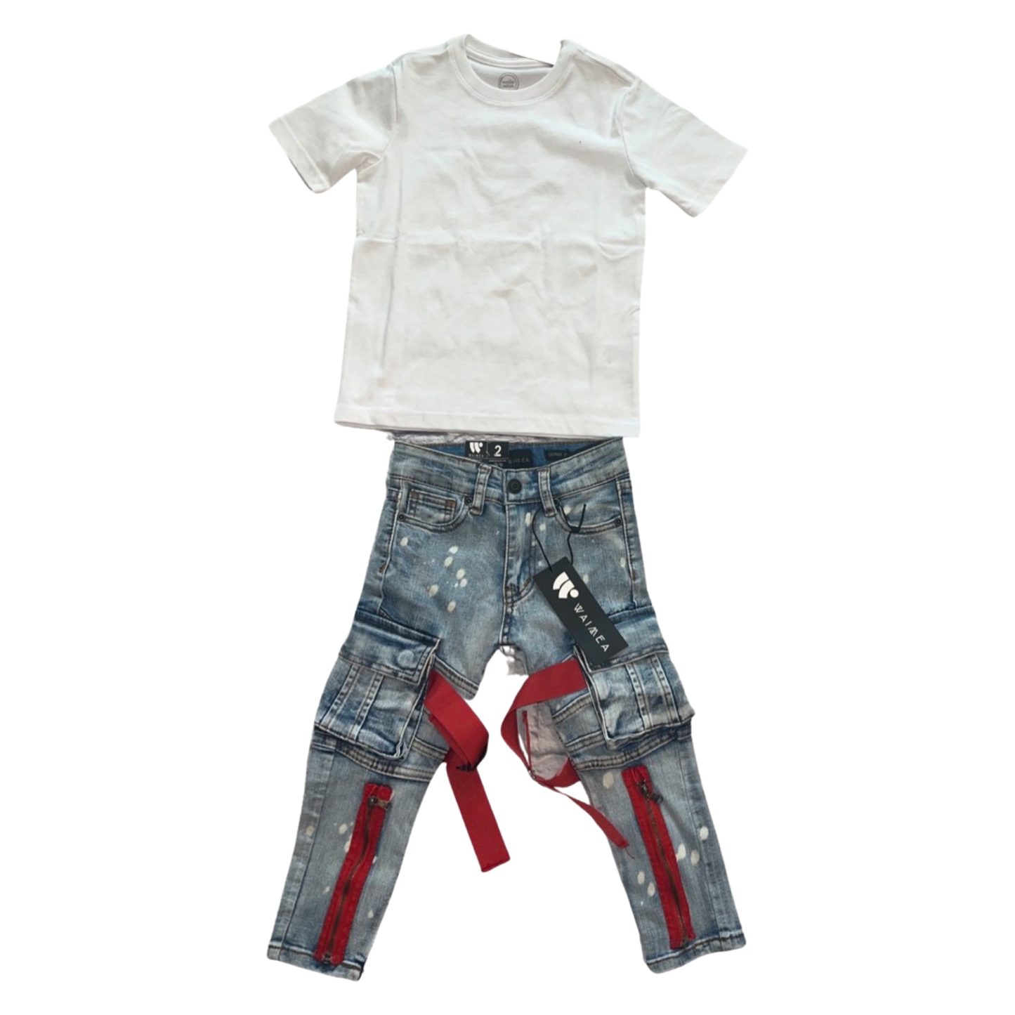 Little Boys Moto Cargo Pocket Strap Jeans