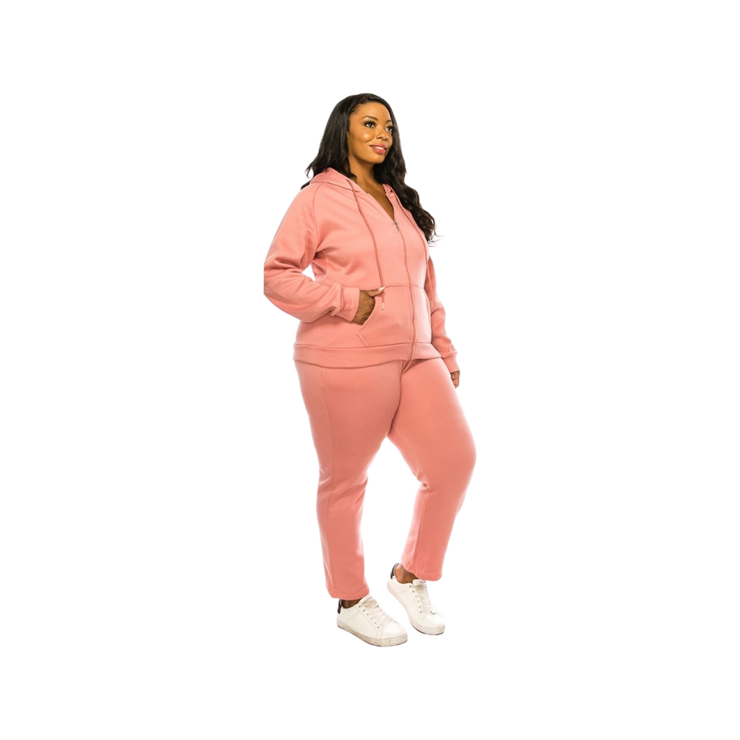 2 Pcs Zipper Hoodie and Cropped Jogger Pants Set