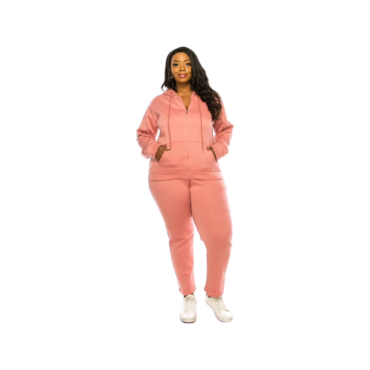 2 Pcs Zipper Hoodie and Cropped Jogger Pants Set